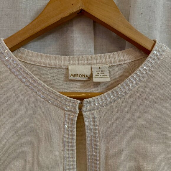 Merona 100% Silk Cream Cardigan Size Large - Picture 4 of 4